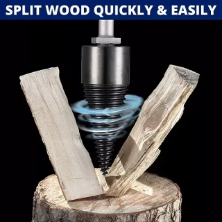 WoodCrack Pro in action splitting firewood with a power drill