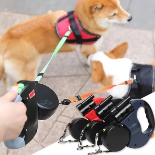 3in1 Double Head Auto retractable Dog leash With Flashlight