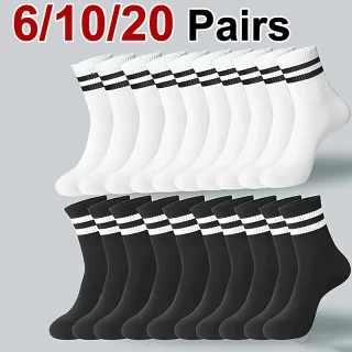 6/10/20 Pairs Men Women Striped Socks Fashion Color Soft Comfortable Sweat Absorbing Breathable Lovers Sports Style Casual Socks