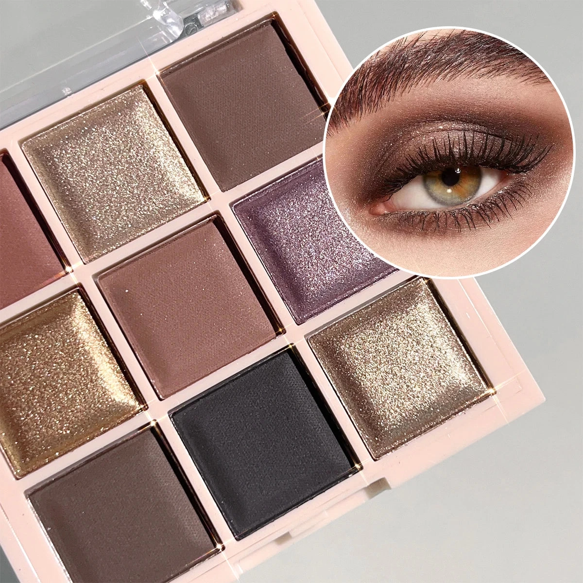 9-Color Mini Eyeshadow Palette – Milk Tea Shades in Matte, Shimmer & Fine Glitter | Perfect for Daily & Student-Friendly Makeup
