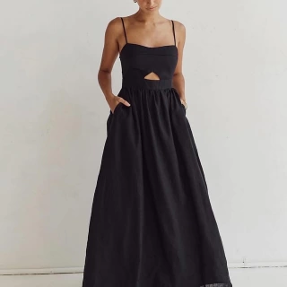 Cannes Elegance™ Black Dress – Sleek Sleeveless Midi for Evening, Parties & Special Occasions