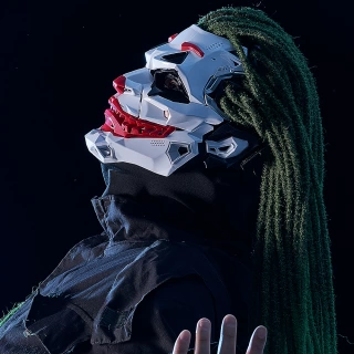 Cyberpunk Joker Mask with Clown Braids – Custom Resin Cosplay Prop for Halloween & Anime Role-Play