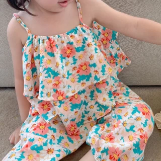 2024 Summer Baby Girls Floral Vest & Anti-Mosquito Pants Set | Cute 2-Piece Kids Outfit