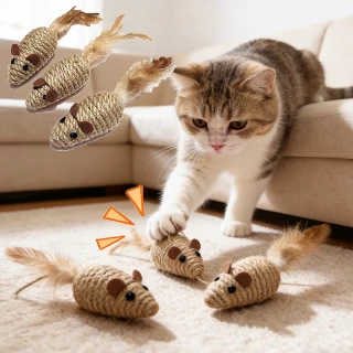 4 Pack Interactive Sisal Mouse Cat Toy with Realistic Sound 