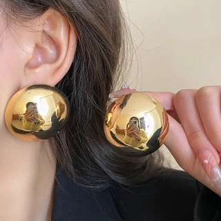  Classic Gold Smooth Round Ball Stud Earrings for Women – Vintage Geometric Jewelry