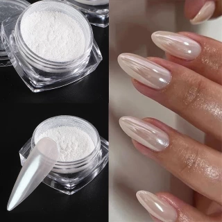Moonlight Pearl Chrome Powder – Aurora White Nail Glitter