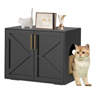 Barn Door Litter Cabinet - Black Oak Washroom End Table