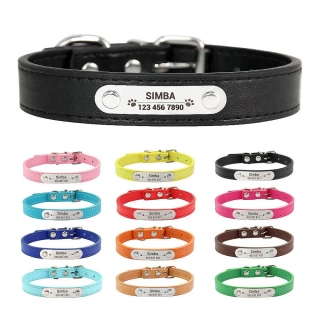 Personalized Dog Collar with Name Engraving – Custom Anti-Lost PU Leather Collar for Dogs & Cats