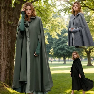 Women’s Woolen Hooded Cloak Coat – Plus Size Long Overcoat