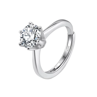 3ct Round Moissanite Solitaire Ring in Adjustable Rhodium-Plated 925 Sterling Silver