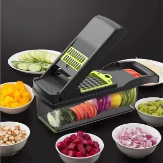 Multifunctional Vegetable Slicer & Chopper Set with Basket – Food Grade Onion, Potato & Carrot Cutter (16pcs)