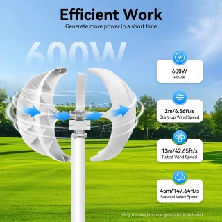 Gizmo WindFlow 600W – Vertical Axis Wind Turbine Generator (12V/24V) for Home, RV & Off-Grid Power