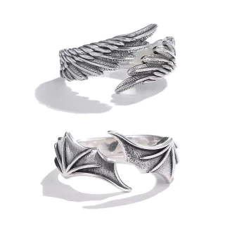 2pcs Angel Wing & Demon Eye Adjustable Couples Rings