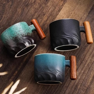 Julia M Vintage Ceramic Coffee Mug with Wooden Handle