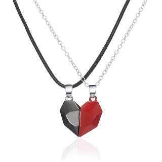 Couple Pendant Necklace – Magnetic Electrocardiogram Heart Splicing Necklace for Lovers, Unisex Zinc Alloy Pendant