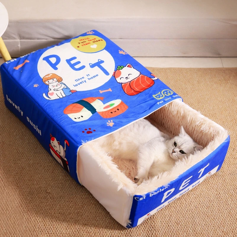 Pet Bed Snack Box Style | Calming Fully Enclosed Rectangular Cat & Dog Nest