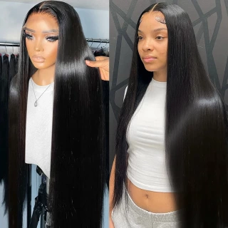 250 Density 13x4 & 13x6 Transparent Lace Front Wigs – Bone Straight Brazilian Human Hair, 30–40 Inch Long Frontal Wig for Women
