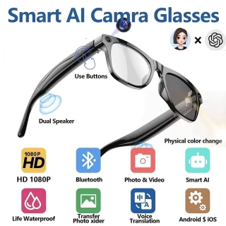 AI Smart Glasses with 4K HD, Built-in 100MP Camera & Voice Assistant