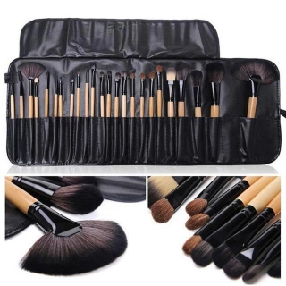 Set of 24 Professional Makeup Brushes with Leather Pouch – Complete Brush Kit