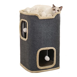 2-Layer Cat House - Felt Cat Cave with Hanging Toy