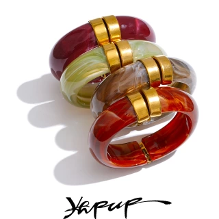 Yhpup 66mm Green Pink Brown Purple Acrylic Thick Bracelet Bangle for Women – Stainless Steel Wrist Jewelry Gift 2025