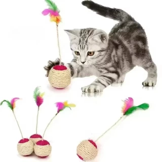 1PC Pet Cat Toy Colorful Feather Blanket Ball Grinding Claw Interactive Play Ball Cat Toy Sisal Shuttlecock Ball