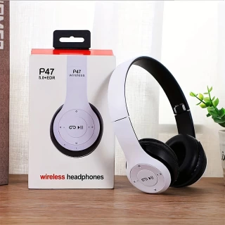 P47 Bluetooth 5.0 Wireless Sports Headphones – Foldable Stereo Headset with Mic for Running, Gym & Gaming – Compatible with iPhone, Xiaomi & Android Devices