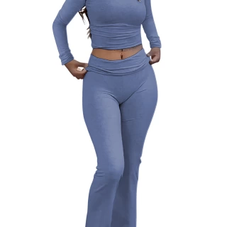Women's Yoga Two-Piece Set Long-Sleeve Wide-Leg Activewear Set Casual Home Yoga Set Coordinated Set