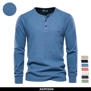 Velorian™ Waffle Henley Tee – Long Sleeve | Autumn Solid Color | Breathable Cotton Blend