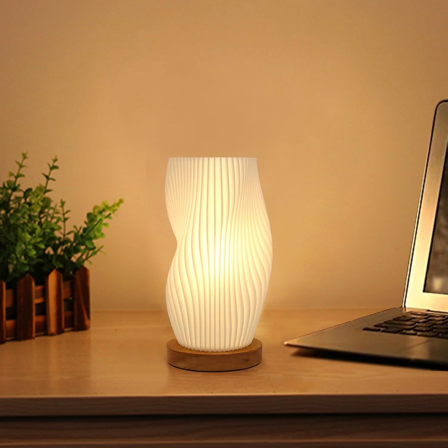 Modern Spiral Wave Mini Table Lamp – 3D Printed LED Bedside Night Light