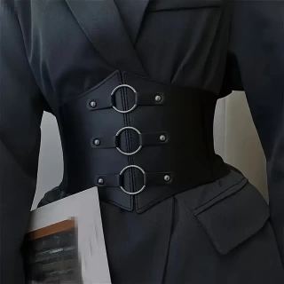 Obsidian Ring Buckle Corset Belt – Gothic Waist Cincher for Women, Punk Rock Adjustable Waist Belt for Dresses & Outfits
