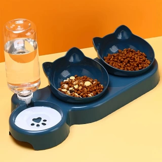 3-in-1 Elevated Cat Bowl Set with Water Dispenser