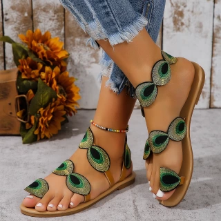 Sandales Casual Broderie Paon