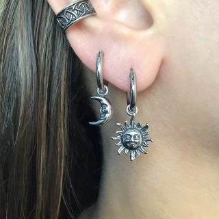Gothic Sun and Moon Pendant Earrings