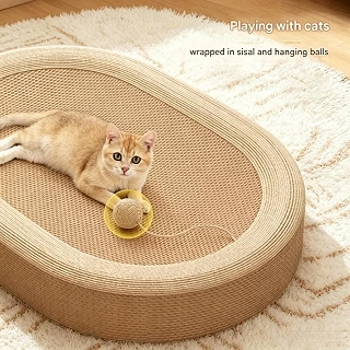 Oval Lounge Scratcher — Cat Bed with Sisal Rope Trim