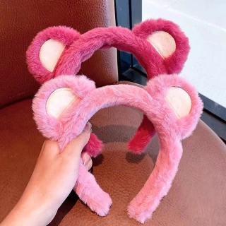 Pink Bear Ear Hair Accessories Cosplay Strawberry Pink Hair Accessories Cartoon Animals Little Bear Hair Hoops Cosplay Head Wear