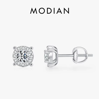 MODIAN D Color Moissanite Stud Earrings – Round Cut Lab-Created Diamond 925 Sterling Silver Bridal Jewelry for Women Gifts
