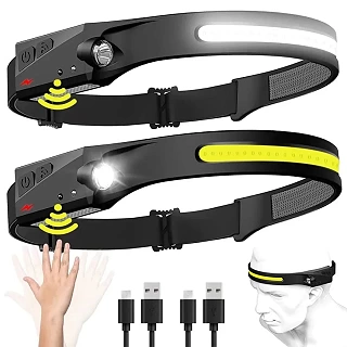 Heinast LED Rechargeable Headlamp 230° Wide Beam – Motion Sensor USB Camping Head Torch