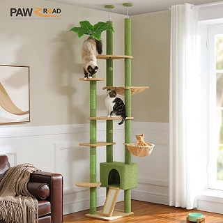Cactus Cat Tree - Floor to Ceiling Tower, Adjustable Height with Cat Condo