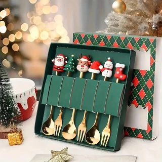 6-Piece Christmas Cutlery Set | Festive Stainless Steel Forks & Spoons Gift Set