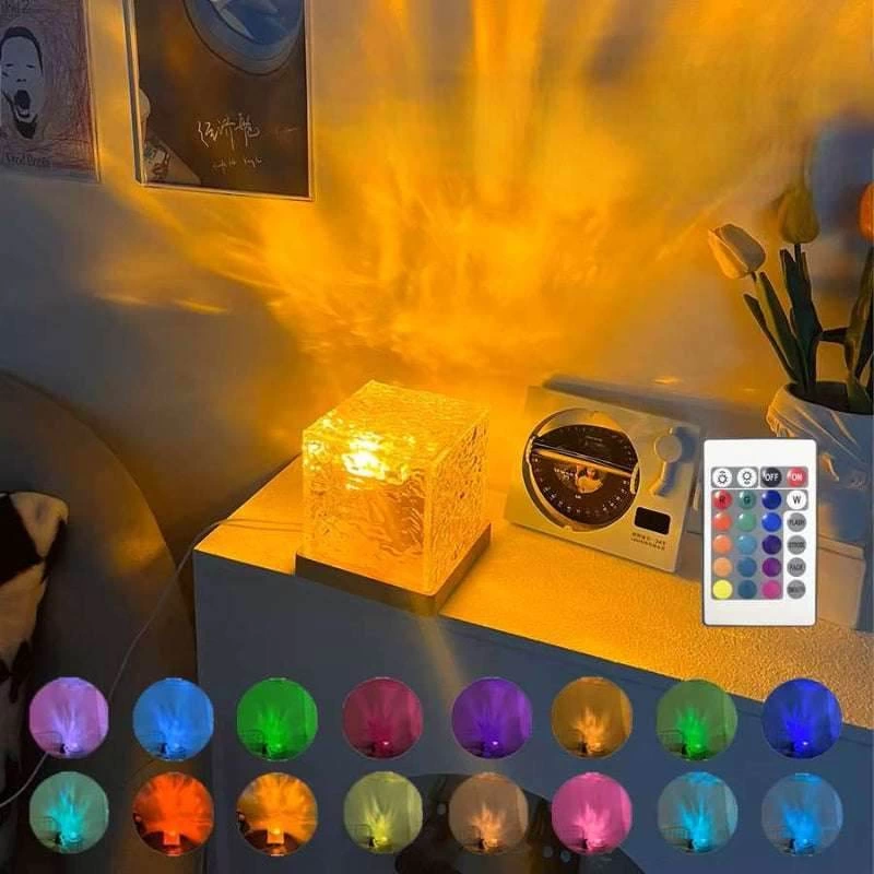 RippleWaves Rotating Crystal Night Lamp – Elegant LED Night Light with Soothing Light Effects for Bedrooms and Living Rooms