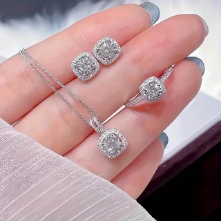 Luxury Cube Jewelry Set for Women – Elegant Necklace, Earrings & Ring Gift Set for Valentine's Day & Special Occasions