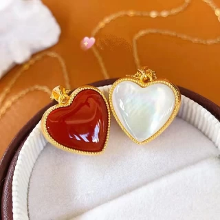 YUNLI Real 18K Gold Heart Pendant Pure AU750 Red and White Double Sided Color Fine Jewelry Gift for Women