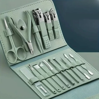 16pcs Manicure Pedicure Nail Tool Kit with Travel Case – Professional Grooming Set for Hands & Feet