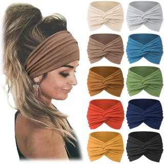 10PCS African Wide Headbands for Women – Extra Large Stretch Turban Hair Wraps | Non-Slip Sport & Workout Head Bands for Ladies with Thick or Curly Hair