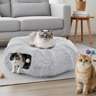 Multifunction Cat Tunnel Bed - Soft Washable Plush Hideaway