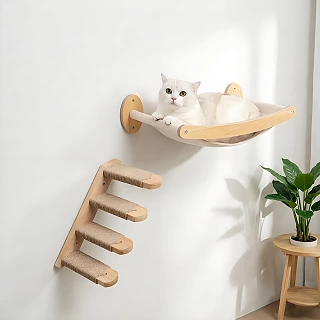 Wall Mounted Cat Hammock and Stairway - Sisal Rope Climbing Set