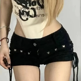 Women's Lace-Up Skinny Shorts – Retro Streetwear Style