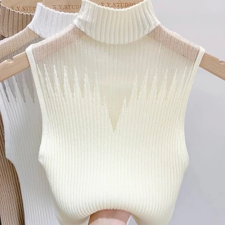 Women's Knitted Half Neck Sleeveless Vest