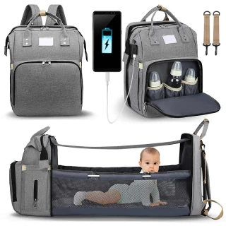 3-in-1 Baby Diaper Bag with Portable Crib & USB charging